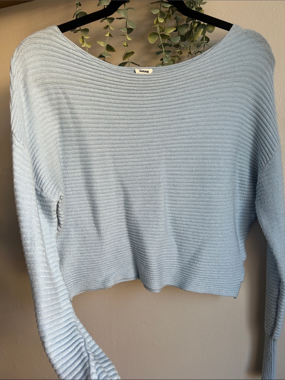 Garage Light Blue Ribbed Scoop Neck Sweater